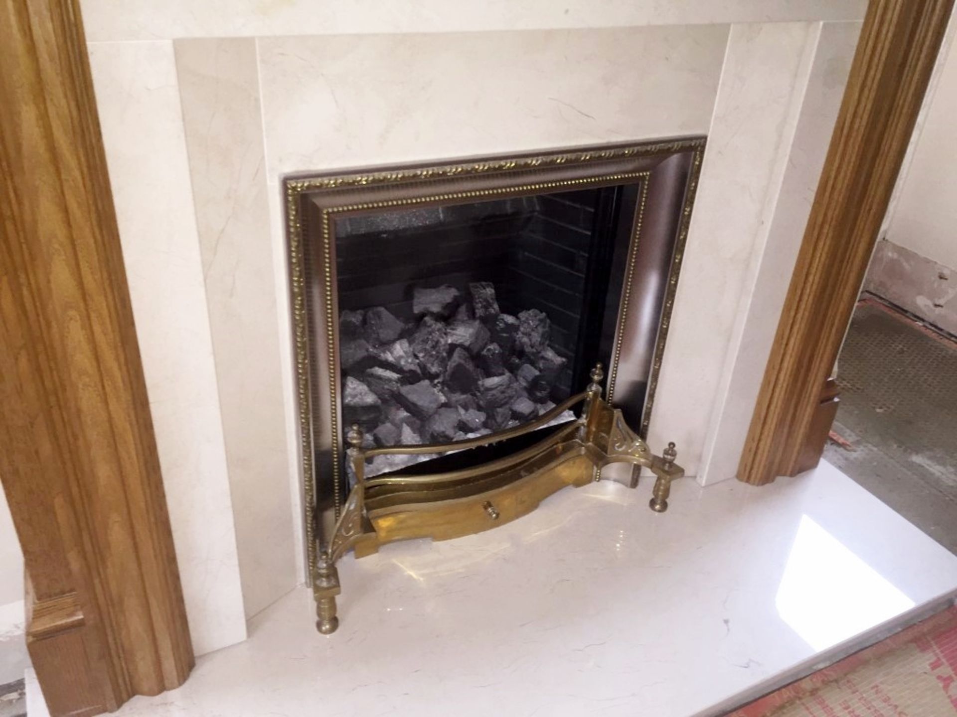 1 x Fire With Oak Surround, Marble Back Panel And Hearth - Dimensions: 137cm x Height 124cm – Hearth - Image 12 of 12