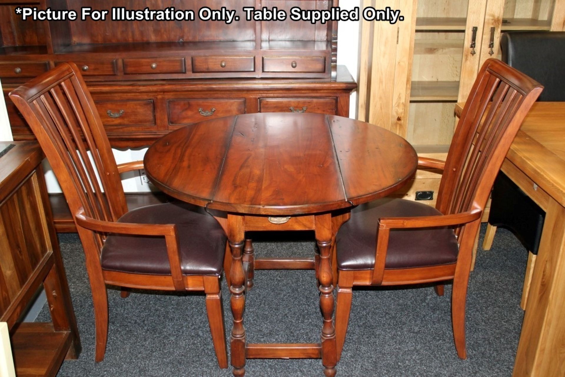 1 x Mark Webster "Burlington" Solid Wood Gate Leg Extending Table With 2-Drawers + 2-Folds - Diamete - Image 2 of 14