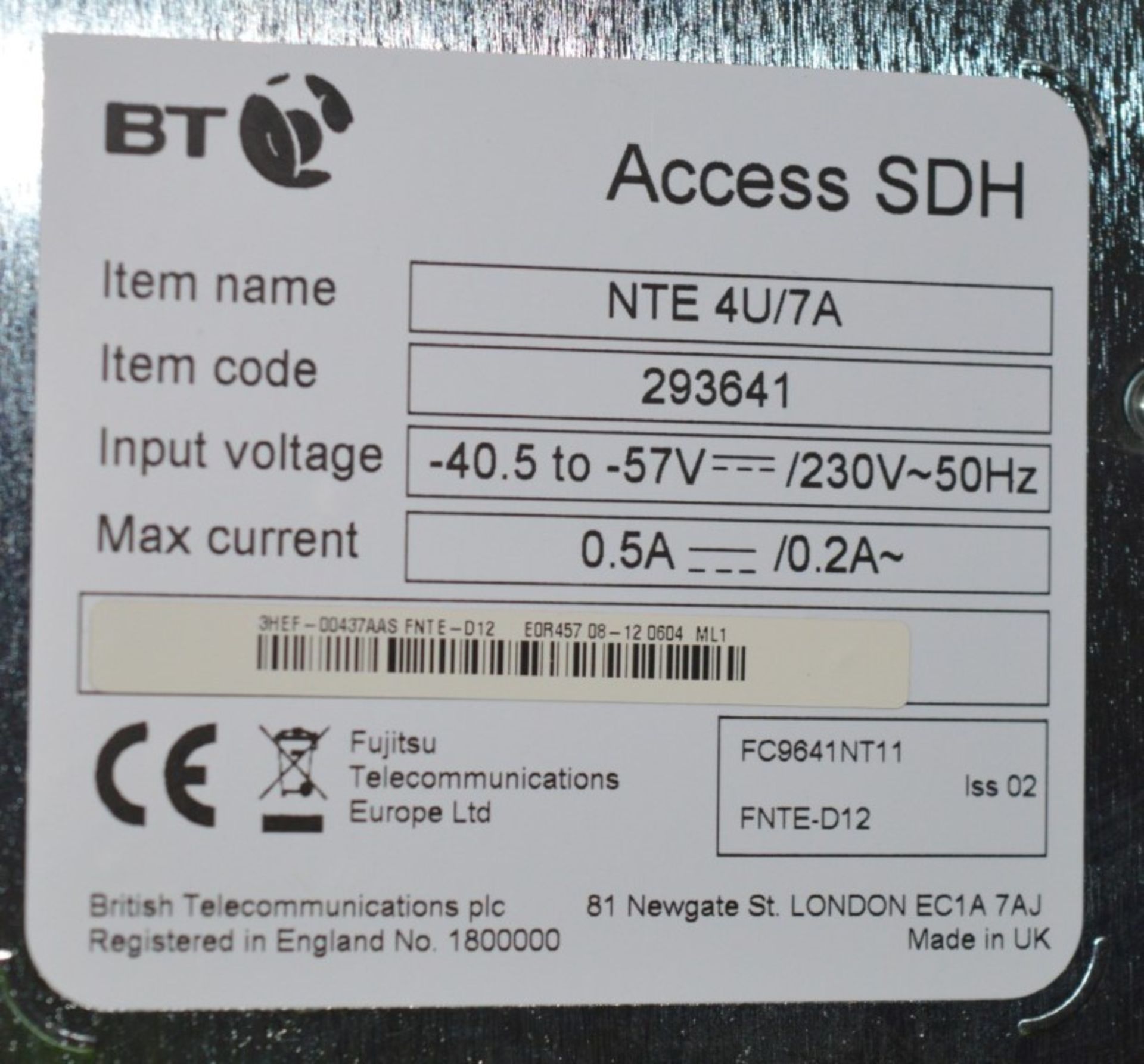 1 x BT ASDH NTE 4U/7A Access SDH Network Terminating Unit - CL300 - Ref PC022 - Location: Altrincham - Image 4 of 8