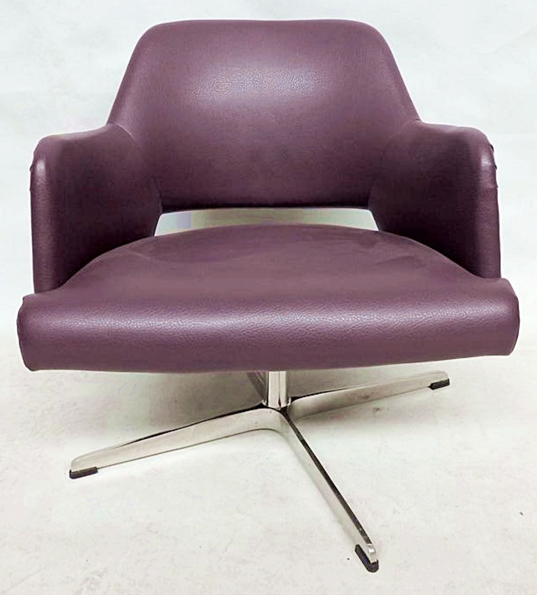 1 x Low Profile Swivel Chair Upholstered In A Rich Plum Leather - Dimensions: W60 x D50 x H62cm - Re - Image 4 of 4