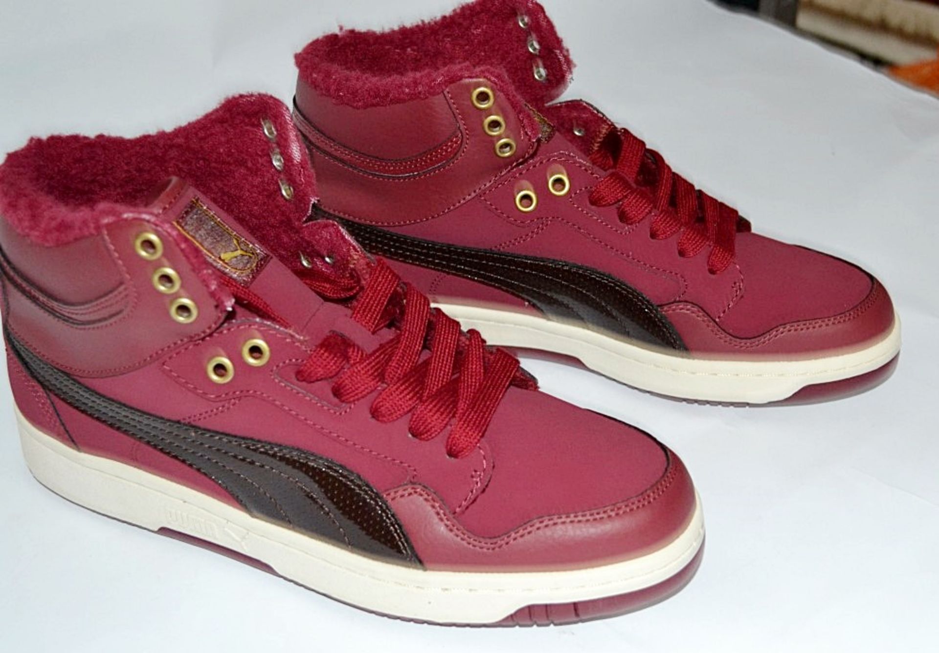 1 x Pair Of PUMA "Rebound Mid FS 4 Winter" Mens Trainers - Adult Size: 9 - Colour: Maroon - - Image 2 of 5