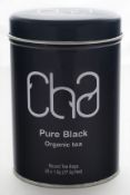 12 x Tins of CHA Organic Tea - PURE BLACK - 100% Natural and Organic - Includes 12 Tins of 25 Round