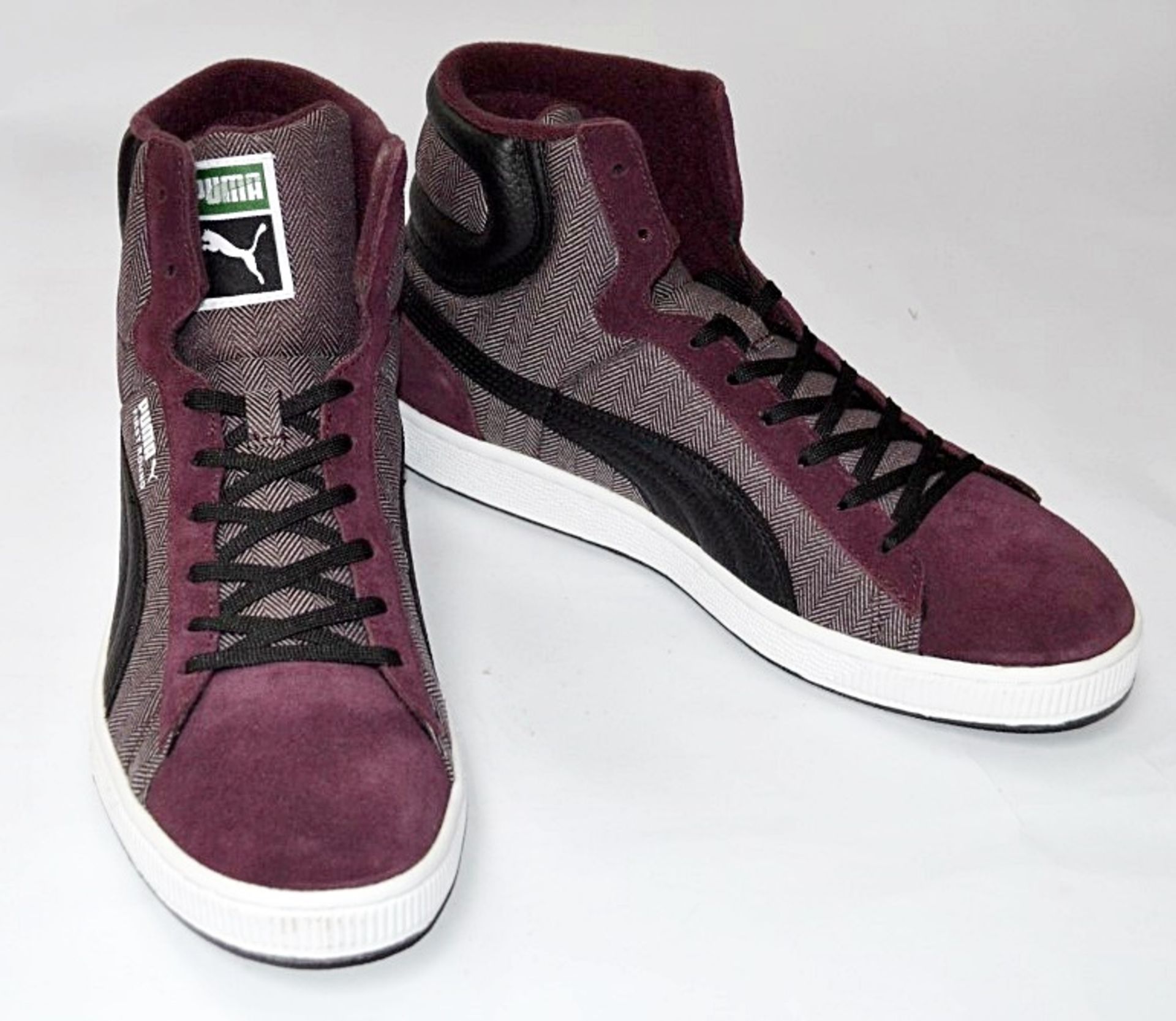 1 x Pair Of PUMA "First Round S Lodge" Mens Trainers - Adult Size: UK 9 - Colour: Wine / Black -