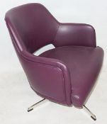 1 x Low Profile Swivel Chair Upholstered In A Rich Plum Leather - Dimensions: W60 x D50 x H62cm - Re