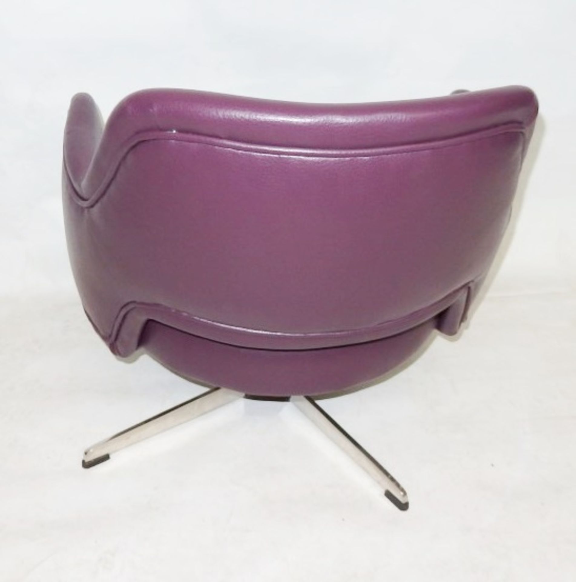 1 x Low Profile Swivel Chair Upholstered In A Rich Plum Leather - Dimensions: W60 x D50 x H62cm - Re - Image 3 of 4