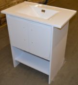 1 x Vogue Onyx White Gloss 600mm Bathroom Vanity Unit With Wash Basin - Vinyl Wrap Coating for