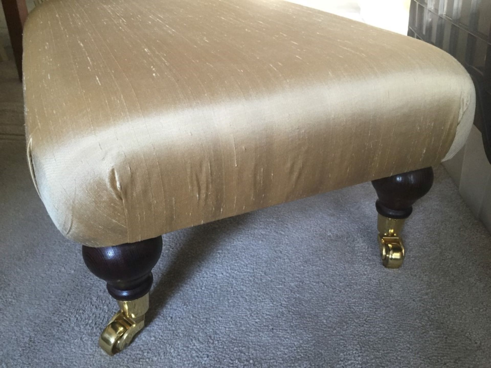 1 x Small Upholstered Footstool - Covered In A Champagne-Coloured Silky Fabric - Dimensions: 62cm - Image 2 of 5