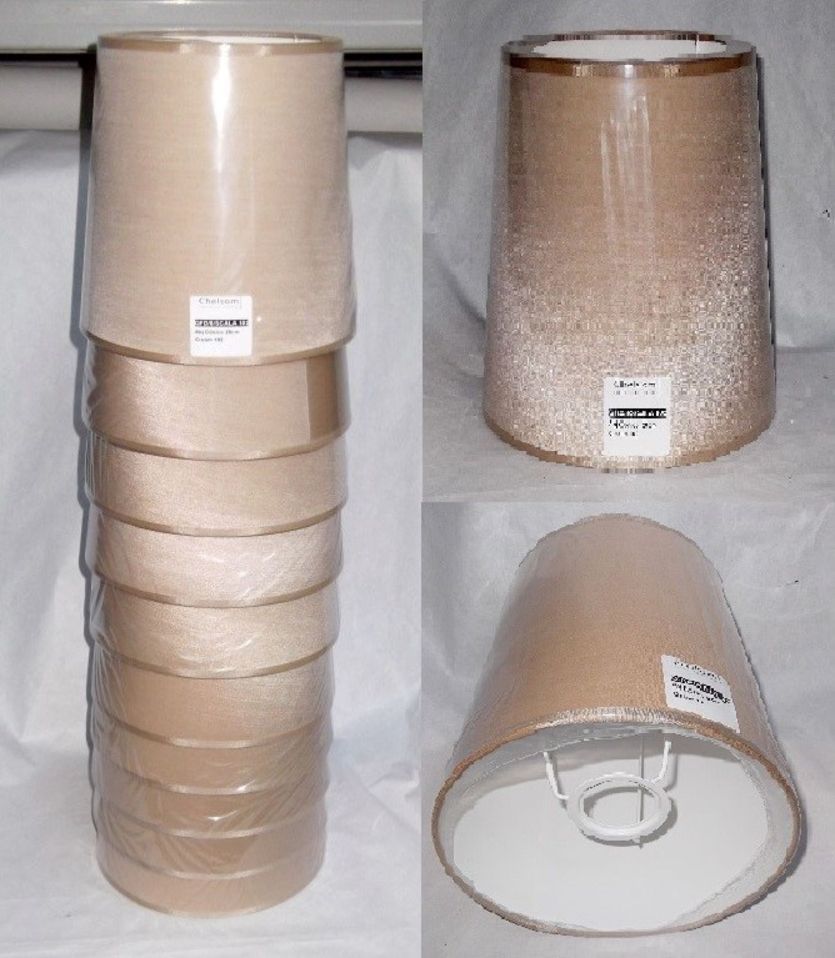 150 x DESIGNER TAPERED CYLINDER LIGHT SHADES By Chelsom - CL043 - Each Features A Silky Fabric In - Image 7 of 7