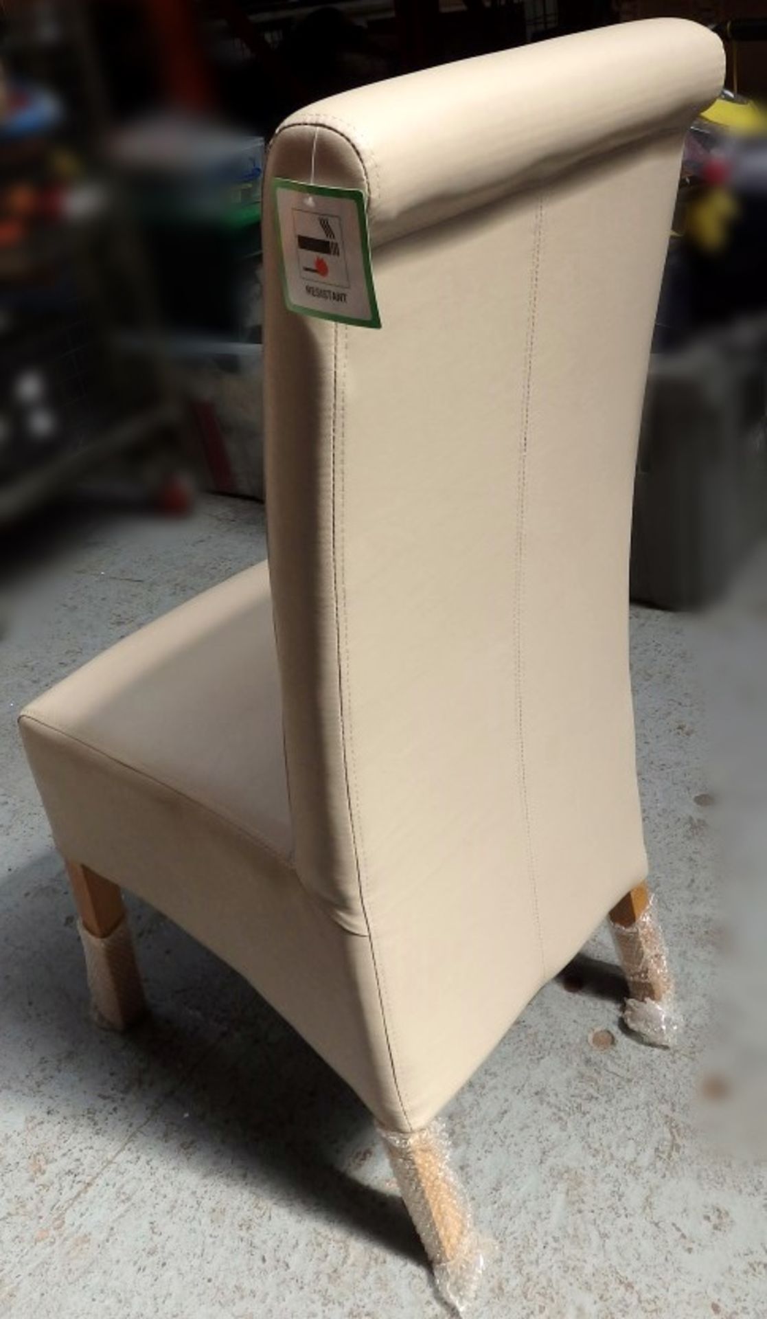 2 x Faux Leather Dining Chairs - Colour: Cream (Ivory) - Seating Dimensions: W44 x D60 x Height - Image 3 of 4