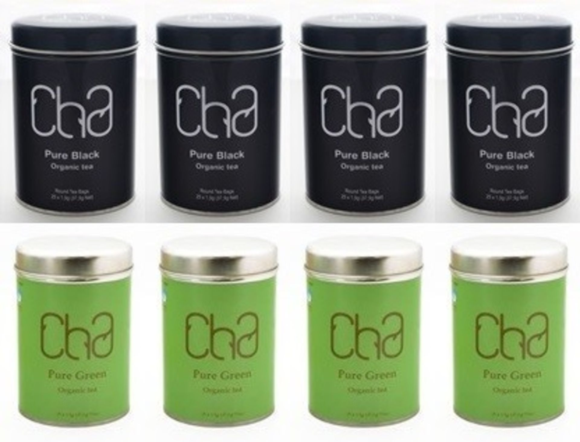 Resale Pallet - 1,200 x Tins of CHA Organic Tea - PURE BLACK AND PURE GREEN - 100% Natural and
