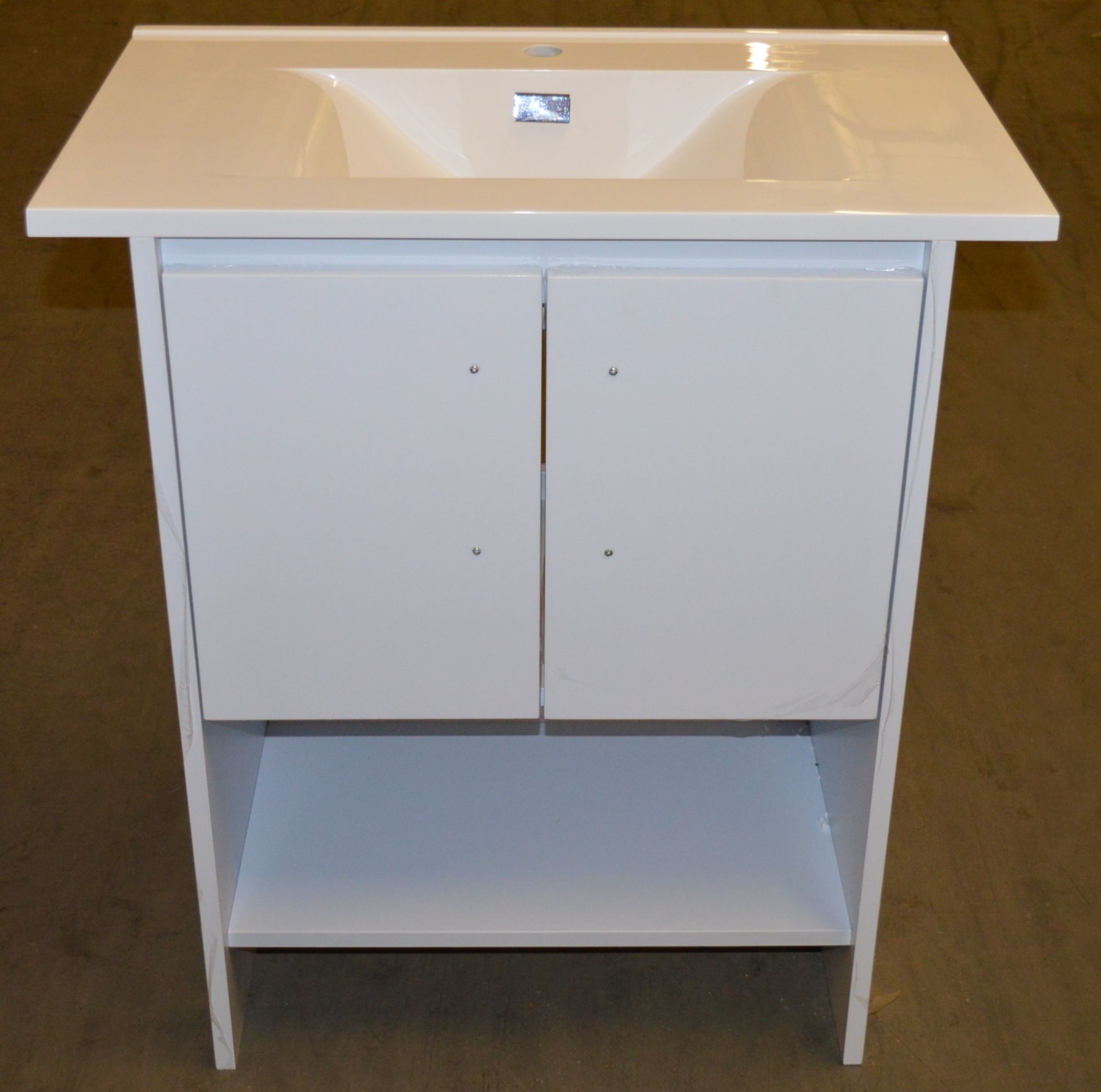 1 x Vogue Onyx White Gloss 600mm Bathroom Vanity Unit With Wash Basin - Vinyl Wrap Coating for - Image 3 of 11