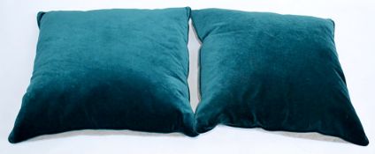 2 x DURESTA Large Scatter Cushions - Half Covered In A Dark Green Velvet, With A Grey Fabric Backing