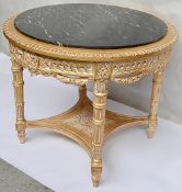 1 x ANGELO CAPPELLINI Marble Topped Wooden Coffee Table In Gold - Dimensions: H76cm x Diameter