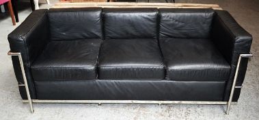 1 x Contempoary Le Corbusier Style Black Genuine Leather Sofa - Great Piece of Modern Furniture With