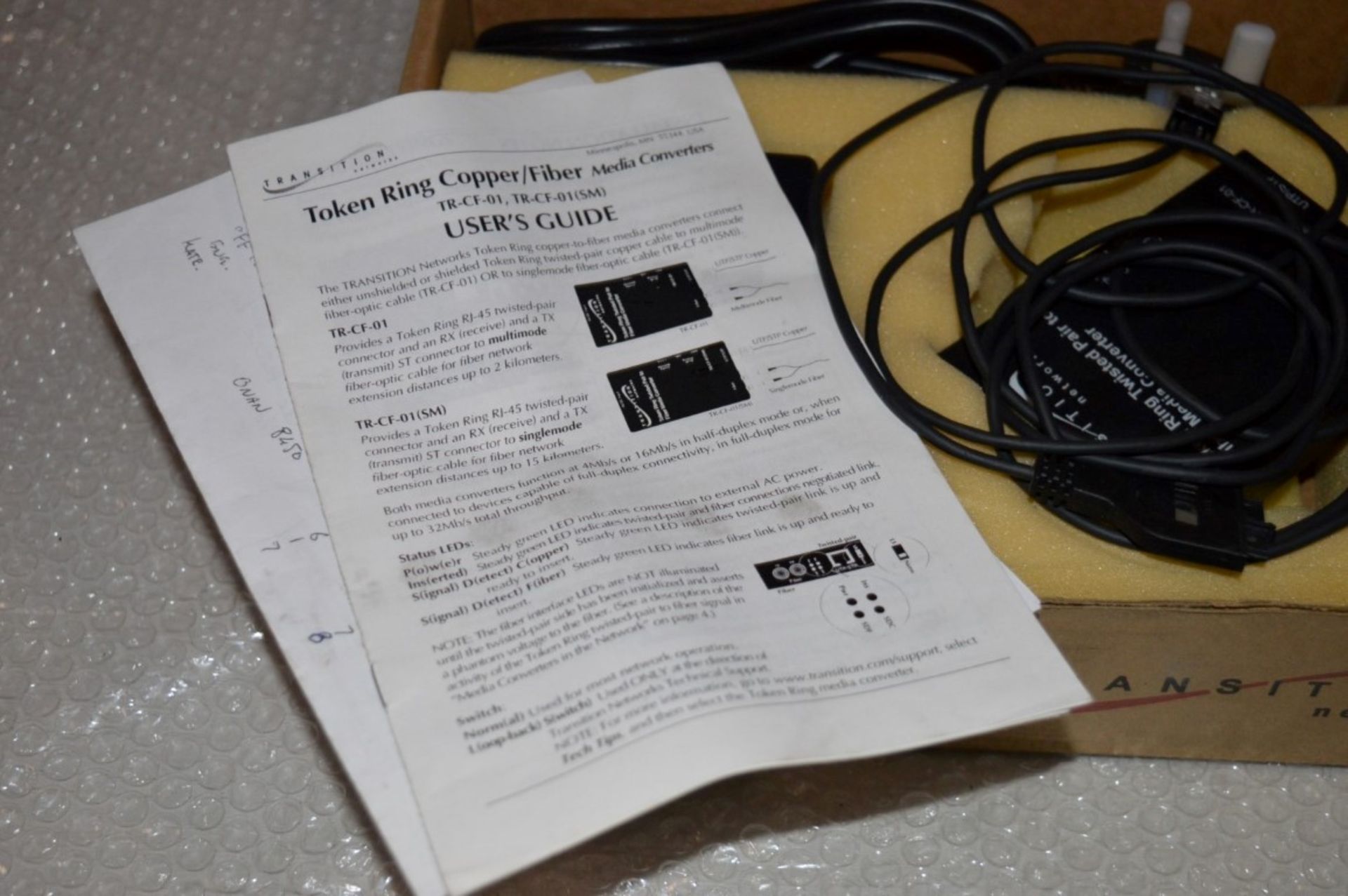 1 Transition Networks Token Ring Twisted Pair- Fiber Media Converter TR-CF-01 - Boxed With AC - Image 10 of 12