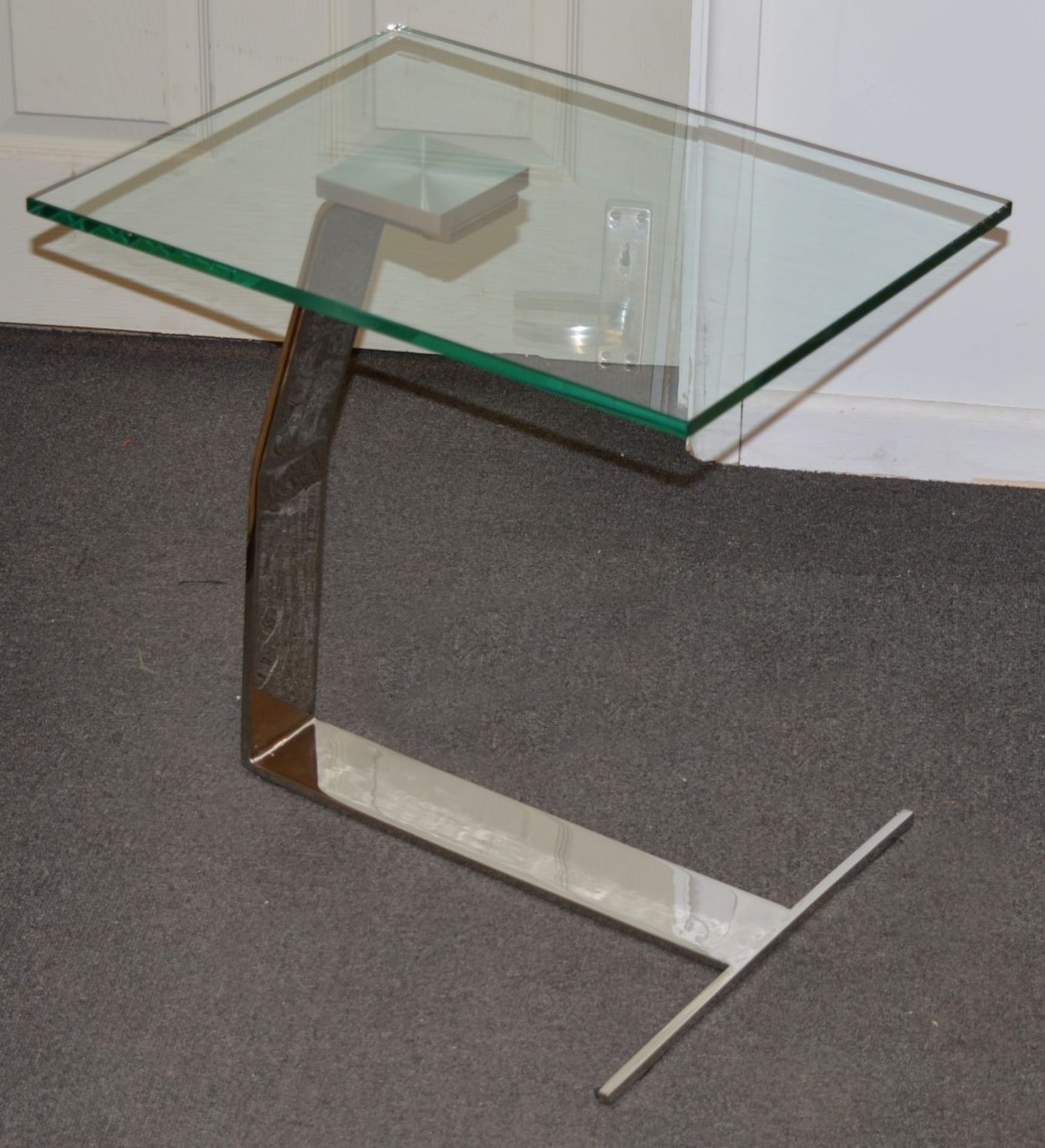 1 x Designer Chelsom Lamp Table - CL081 - Chrome Base With Clear Tempered Glass Top - Stunning