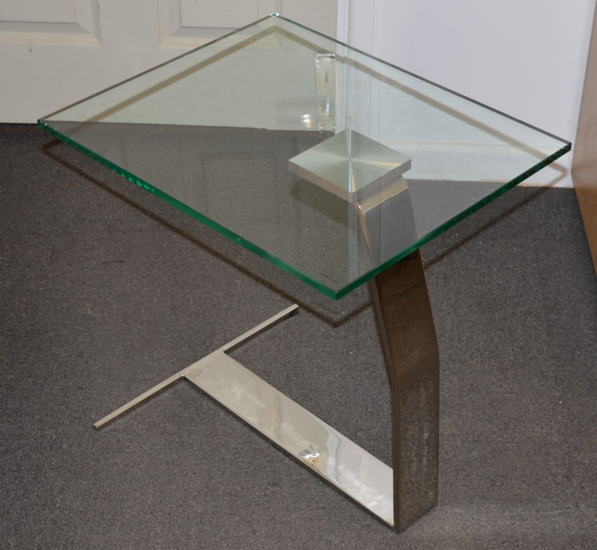 1 x Designer Chelsom Lamp Table - CL081 - Chrome Base With Clear Tempered Glass Top - Stunning - Image 5 of 6