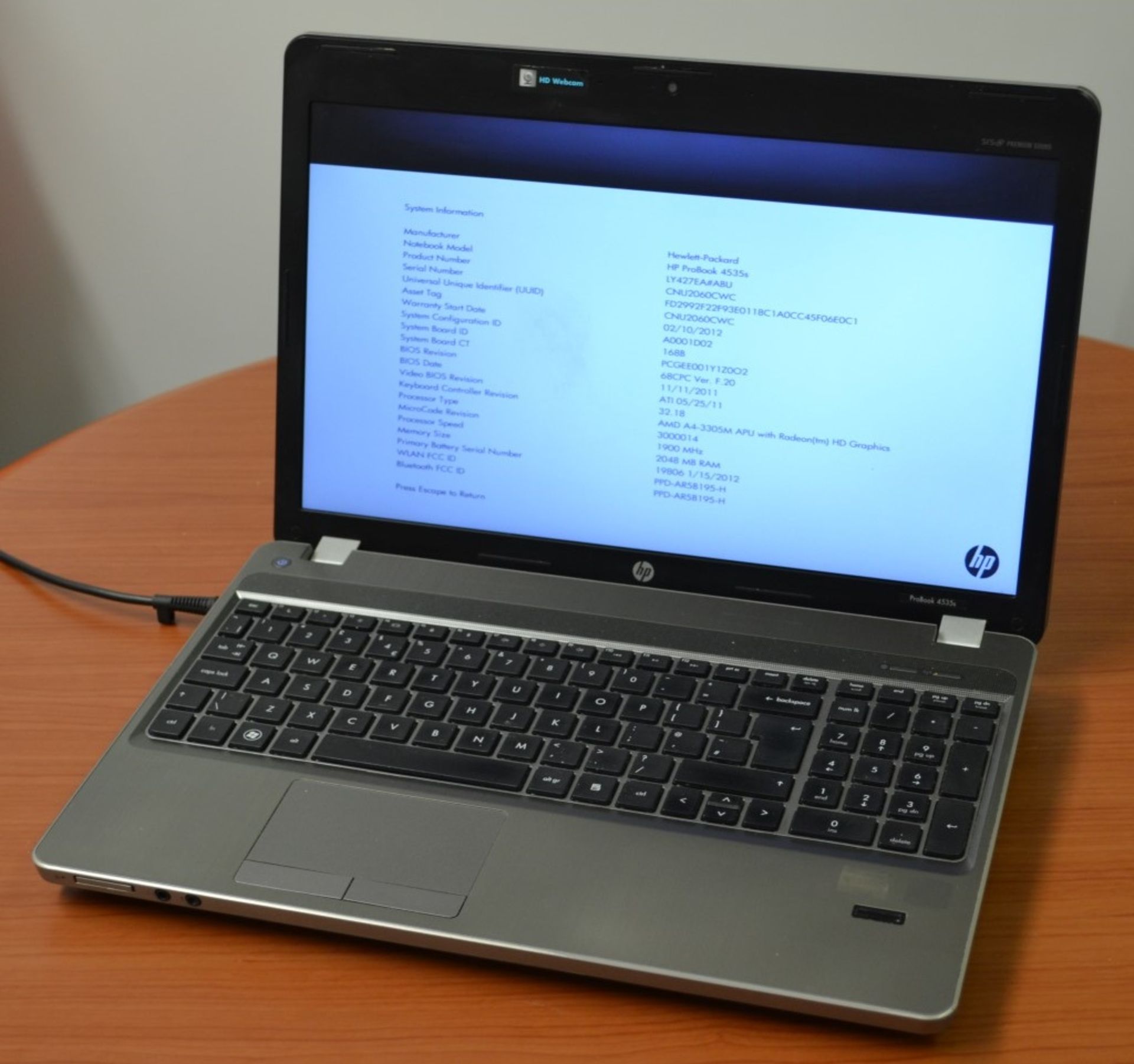 1 x HP Probook 4535s Laptop Computer - 15.6 Inch Screen Size - Features  AMD A4-3305M Dual Core
