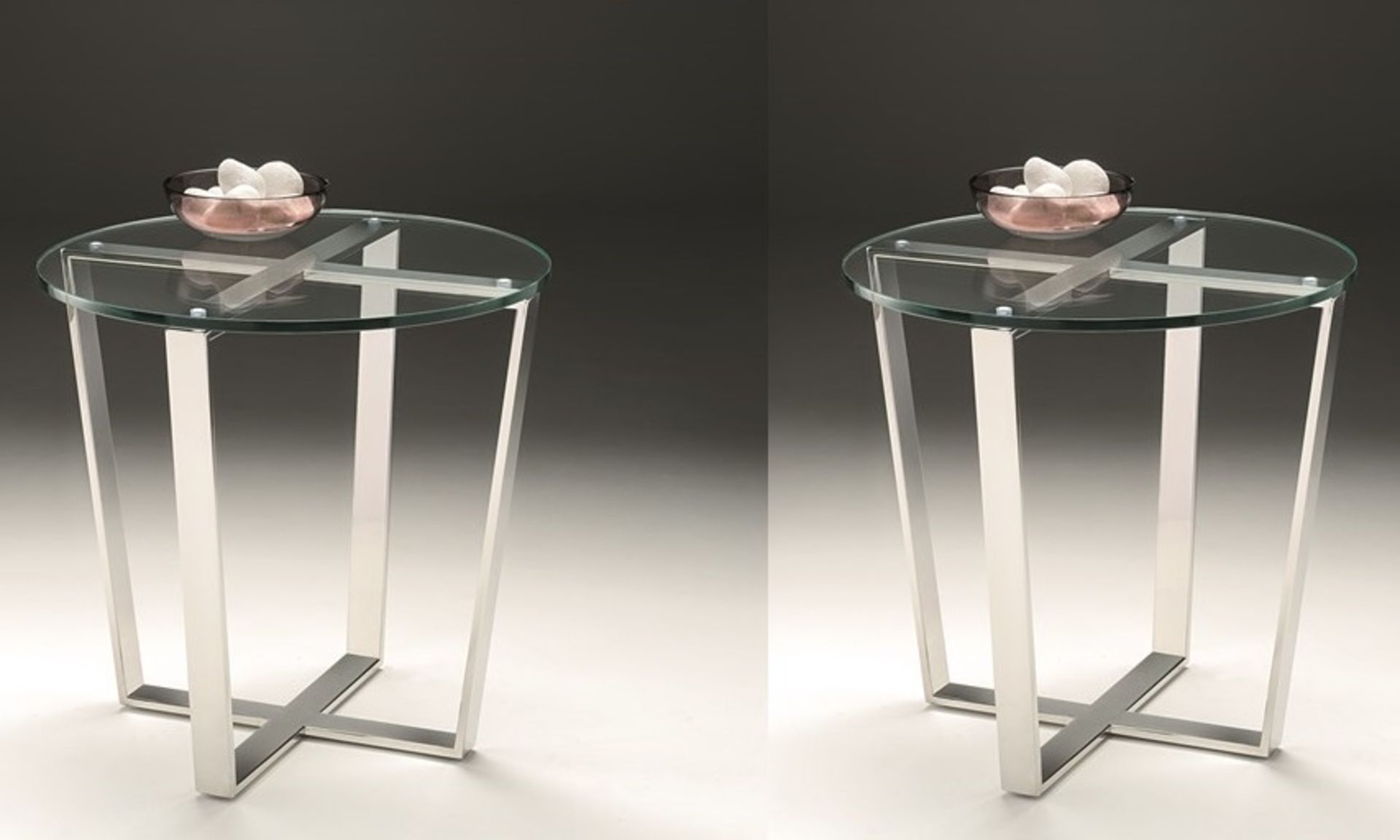 2 x Chelsom ELLIPSE Lamp Tables - Pair of - CL081 - Stainless Steel Base With Clear Tempered Glass