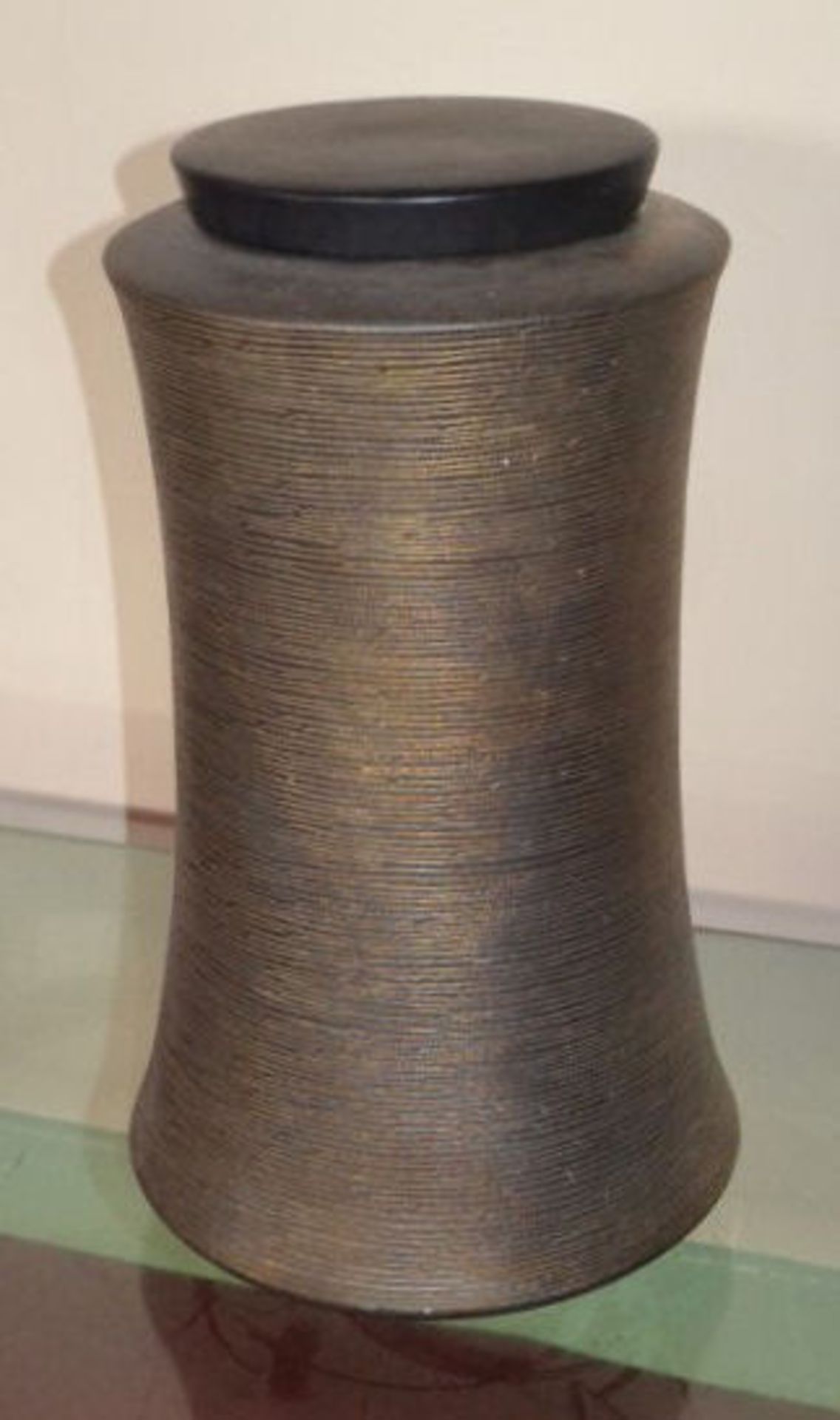 1 x Large Metal Urn In Bronze/Copper Colour. 53cm Tall. 28cm Diameter At Top And 31cm At Bottom.