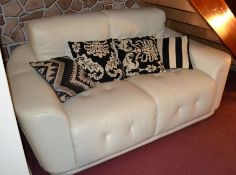 1 x Modern Cream Faux Leather 2 Seater Sofa