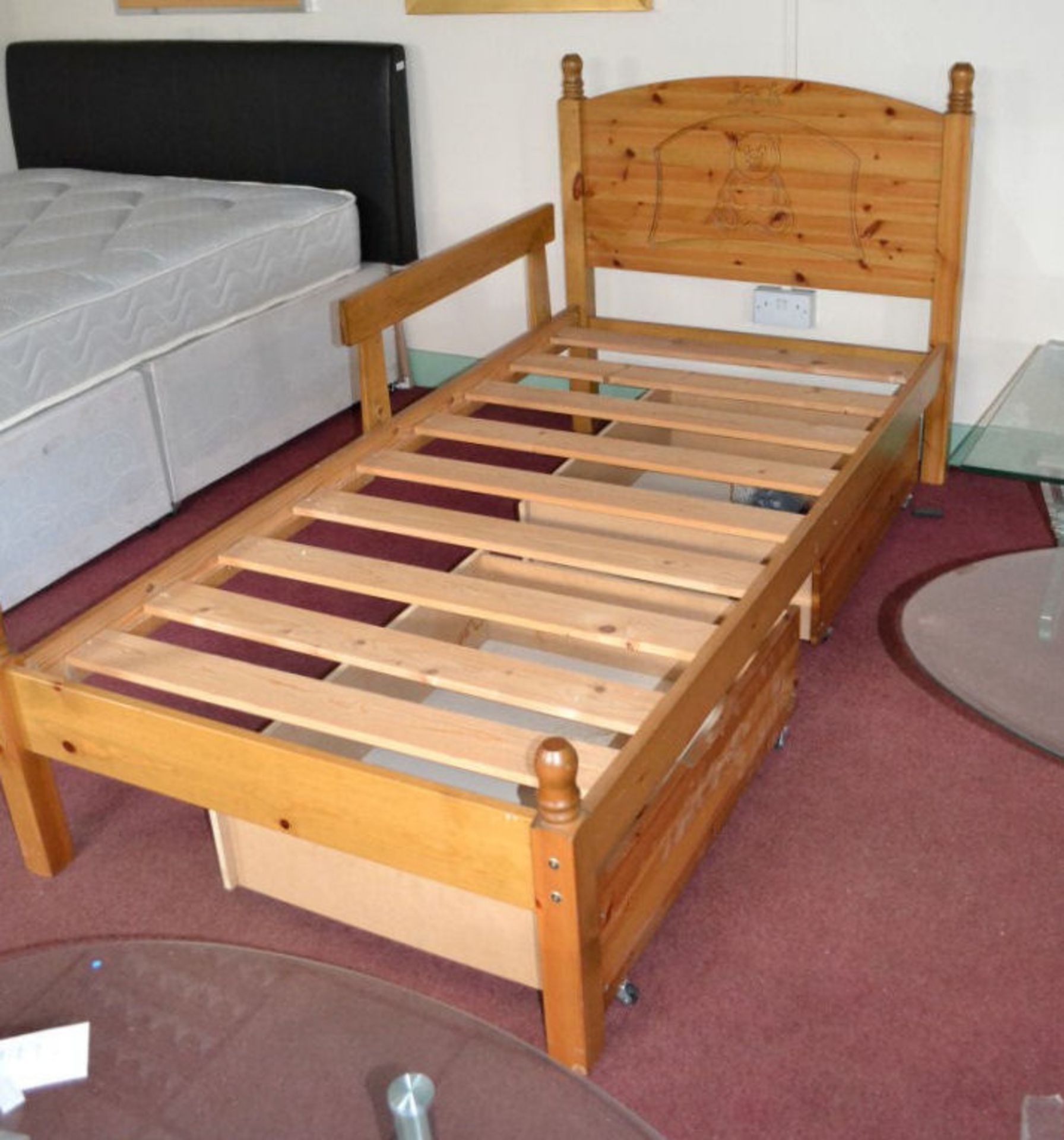 1 x Childs Pine Bed with Teddy Bear Logo And Name Jack On Headboard - Image 3 of 6