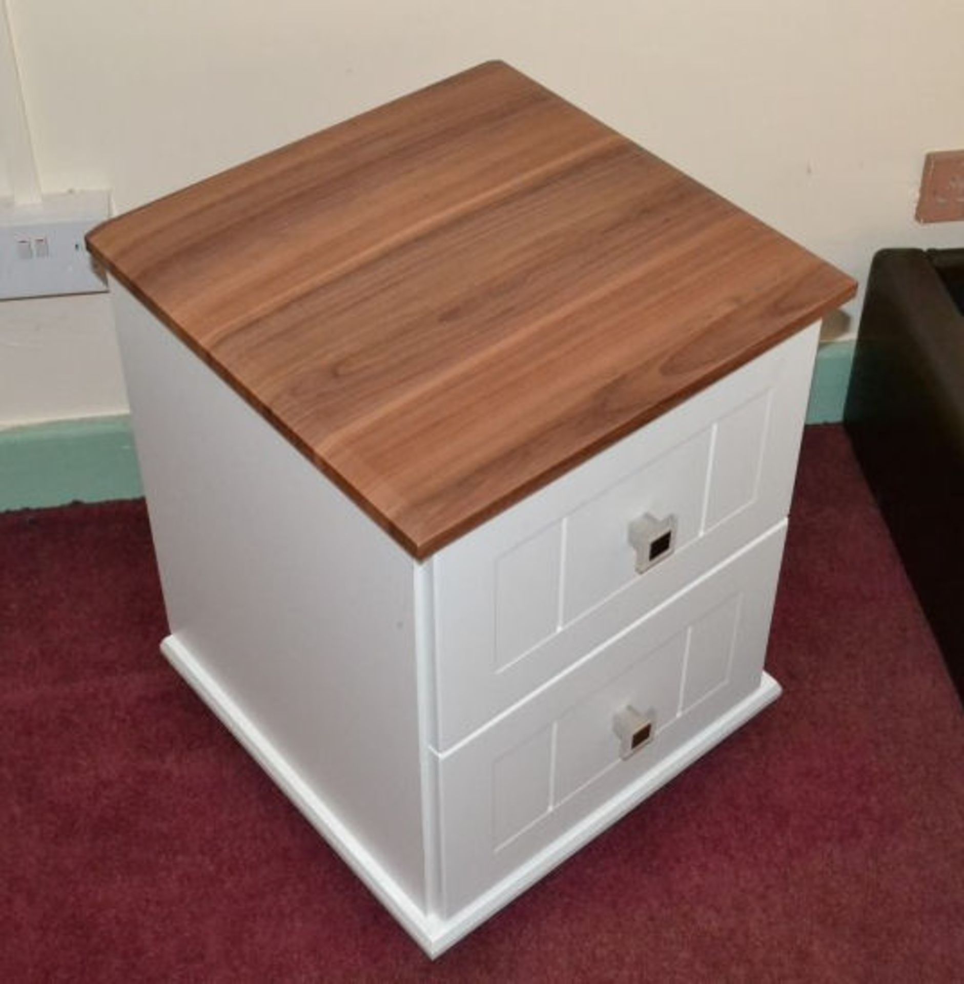 1 x Modern Small White Bedside Unit with 2 Drawers and Wooden Top - Image 2 of 2