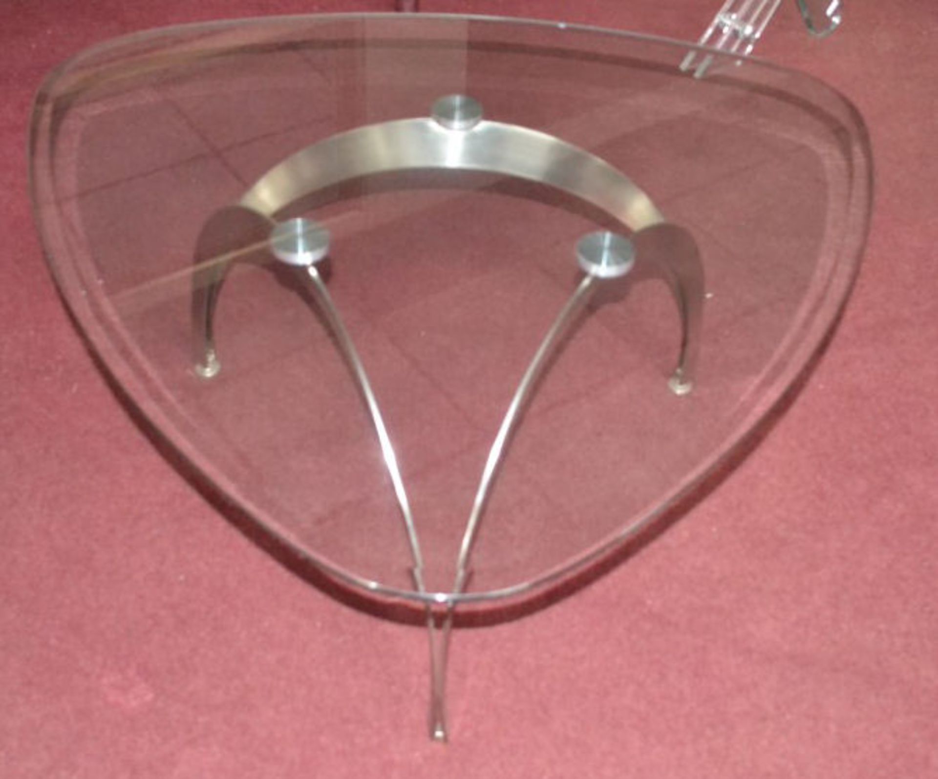 1 x Modern Triangular Glass Coffee Table with Satin Nickel Legs - Image 3 of 3