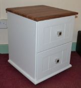 1 x Modern Small White Bedside Unit with 2 Drawers and Wooden Top