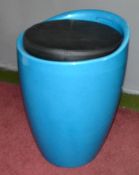 1 x Blue Ottoman Storage Stool with Black Faux Leather Seat