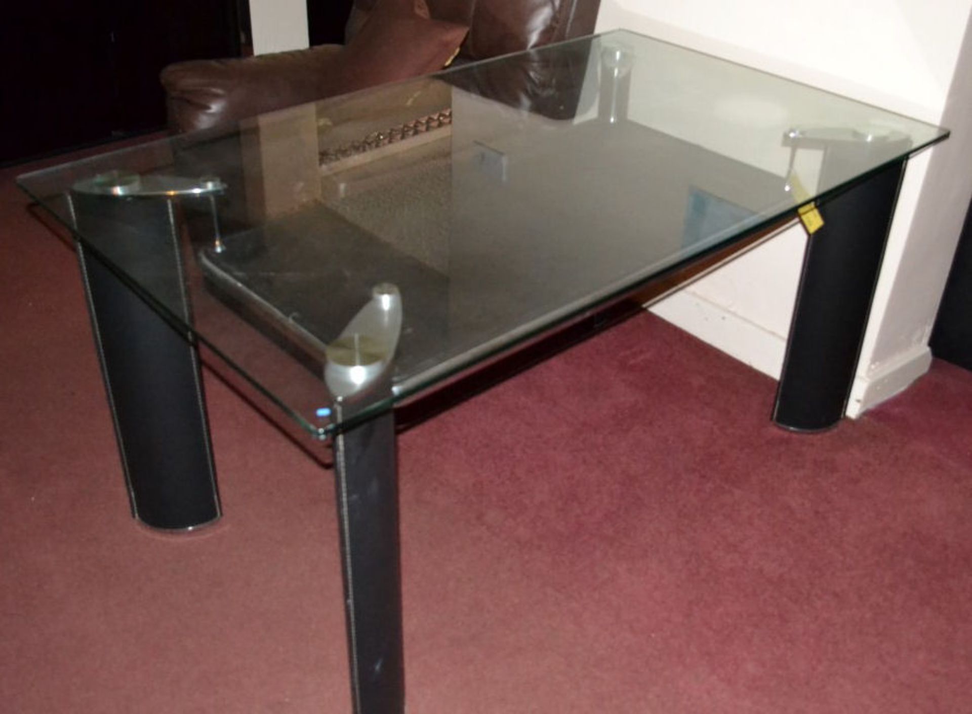 1 x Modern Glass Top Dining Table With Black Leather Legs - Image 2 of 7