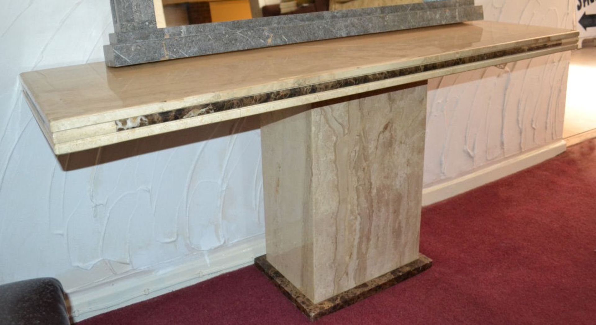 1 x Cream Marble Console Table with Chocolate Brown Edge Strip - Image 3 of 4
