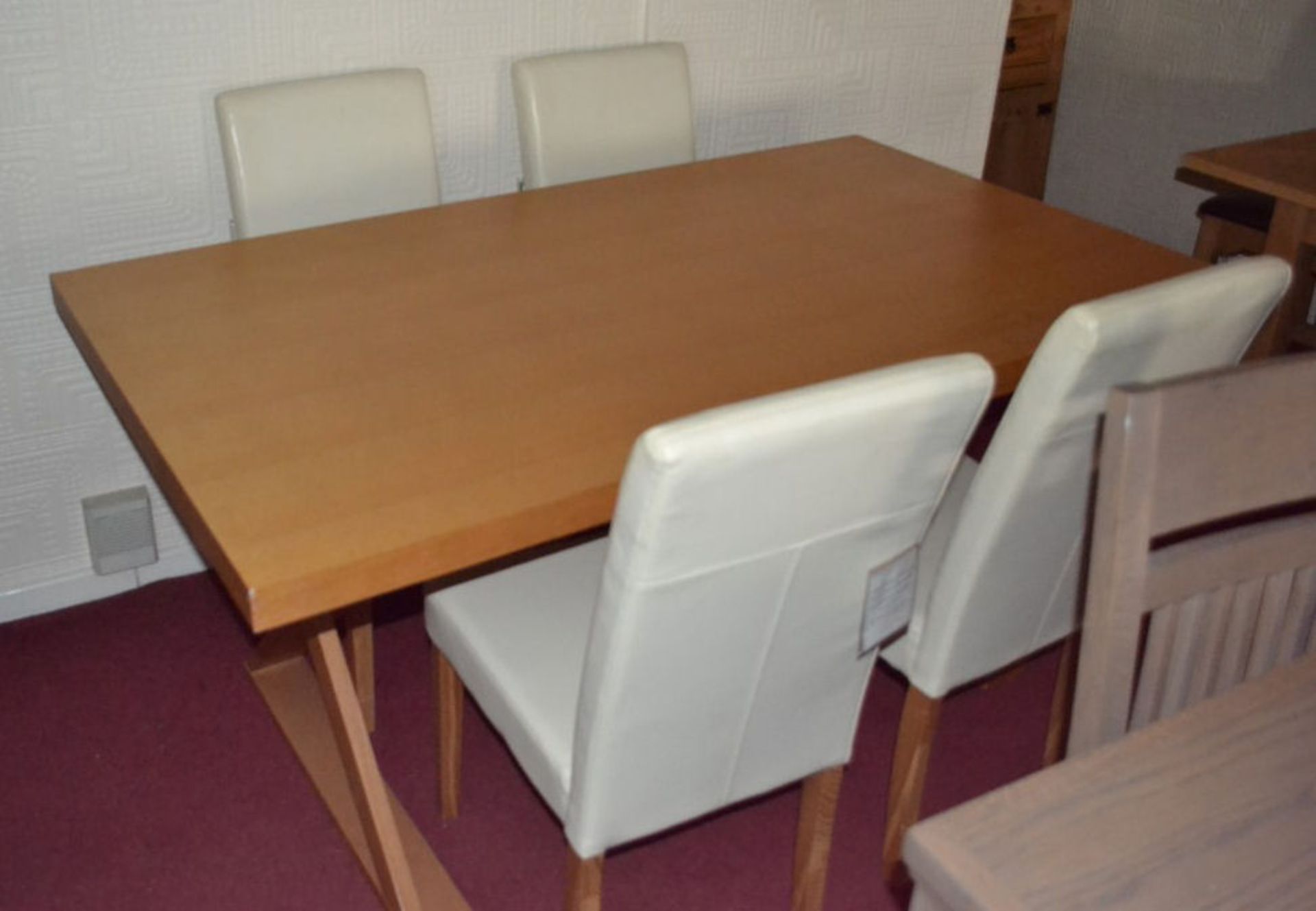 1 x Dining Table With 4 Cream Chairs. Length 160cm, Width 90cm, Height 77cm. - Image 3 of 5