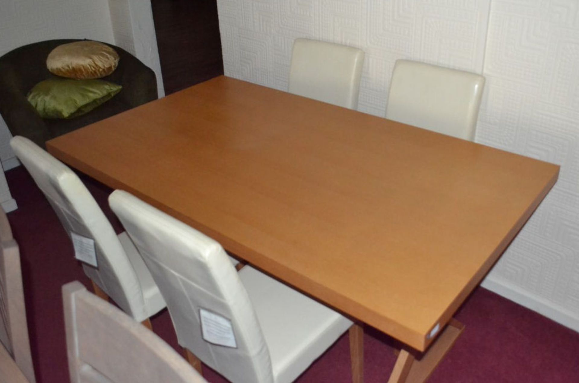 1 x Dining Table With 4 Cream Chairs. Length 160cm, Width 90cm, Height 77cm. - Image 2 of 5