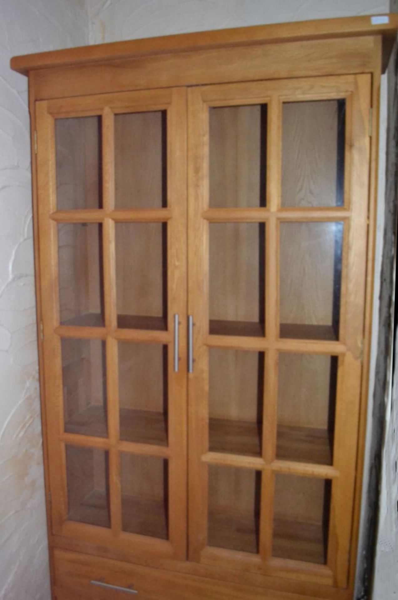 1 x Province Oak Tall Display. Original Retail £1199. 2 Glass Doors. 192cm Height, 98.5cm Width - Image 3 of 4