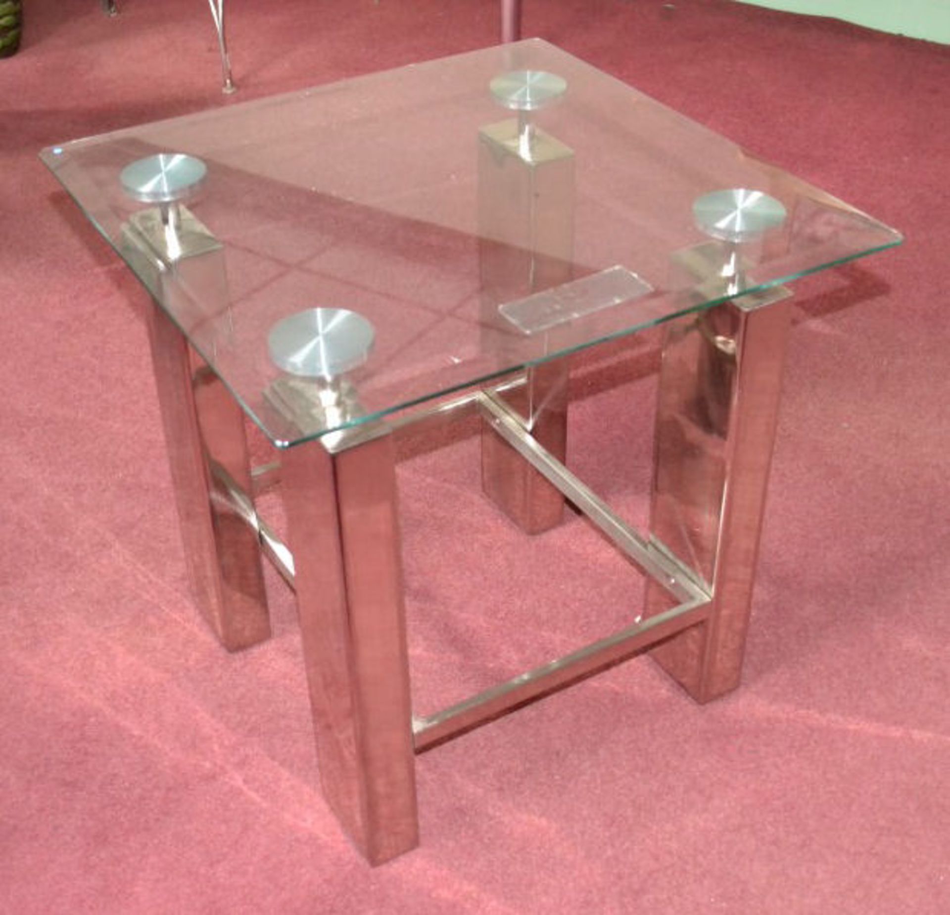 1 x Modern Square Glass Side Table with Chrome Legs - Image 3 of 5