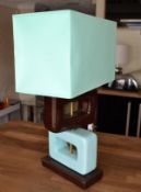 1 x Contemporary Offset Stacked Square Lamp in Light Blue/Dark Brown