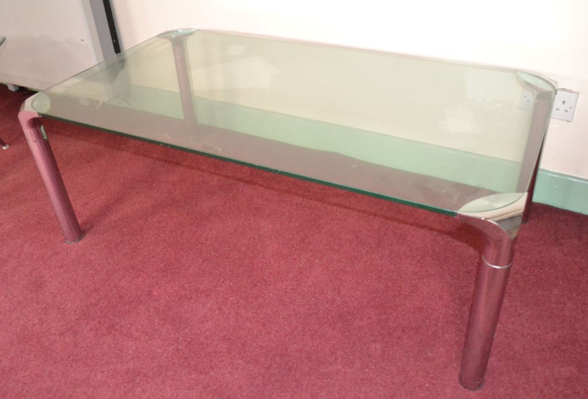 1 x Modern Rectangular Glass Coffee Table with Silver Legs - Image 2 of 4