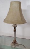 1 x Greek Column Style Lamp. 68.5cm Tall. Base Is 12.5cm Square. Lampshade Diameter 35cm.