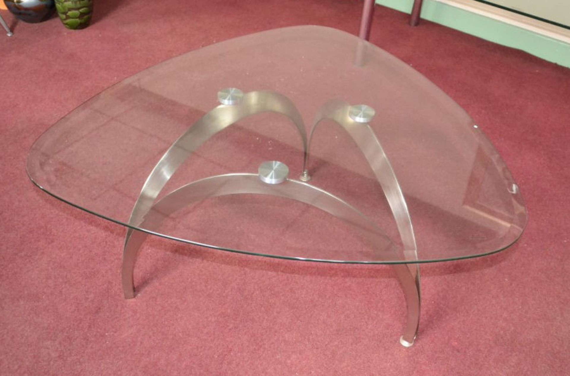 1 x Modern Triangular Glass Coffee Table with Satin Nickel Legs - Image 2 of 3