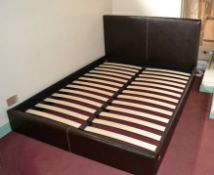 1 x Deep Brown Faux Leather King Size Bed