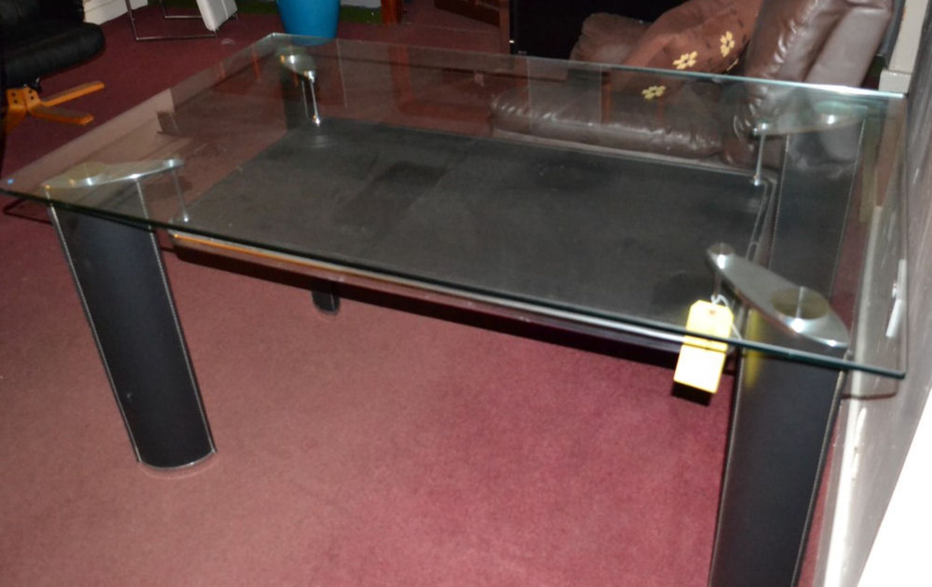 1 x Modern Glass Top Dining Table With Black Leather Legs - Image 7 of 7