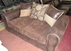 1 x Raw Umber Brown 2-Seater Fabric Sofa