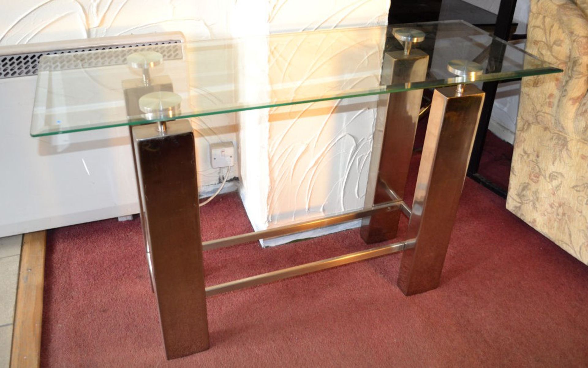 1 x Contemporary Glass Top Console Table With Silver Metal Legs - CL108