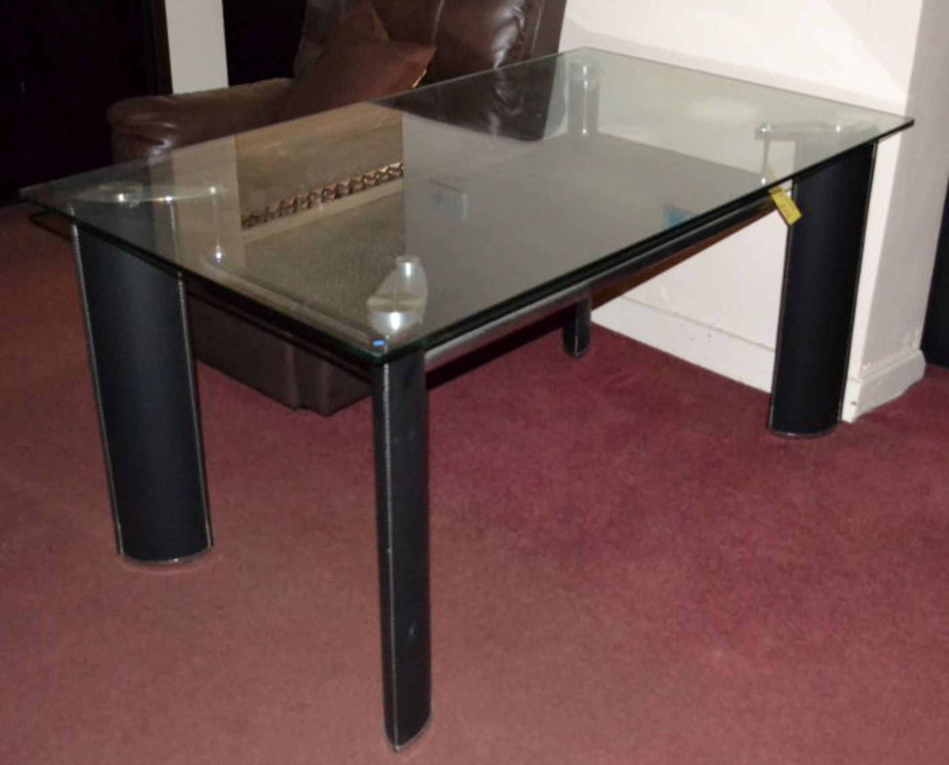 1 x Modern Glass Top Dining Table With Black Leather Legs