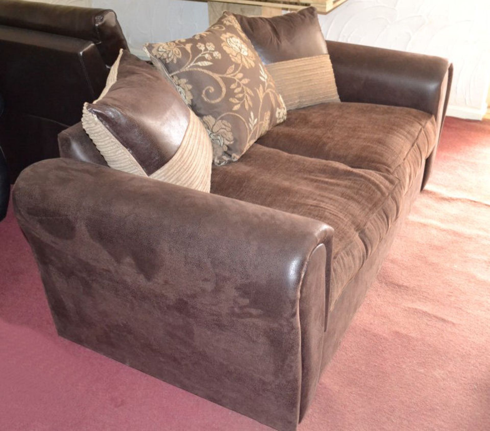 1 x Raw Umber Brown 2-Seater Fabric Sofa - Image 3 of 3