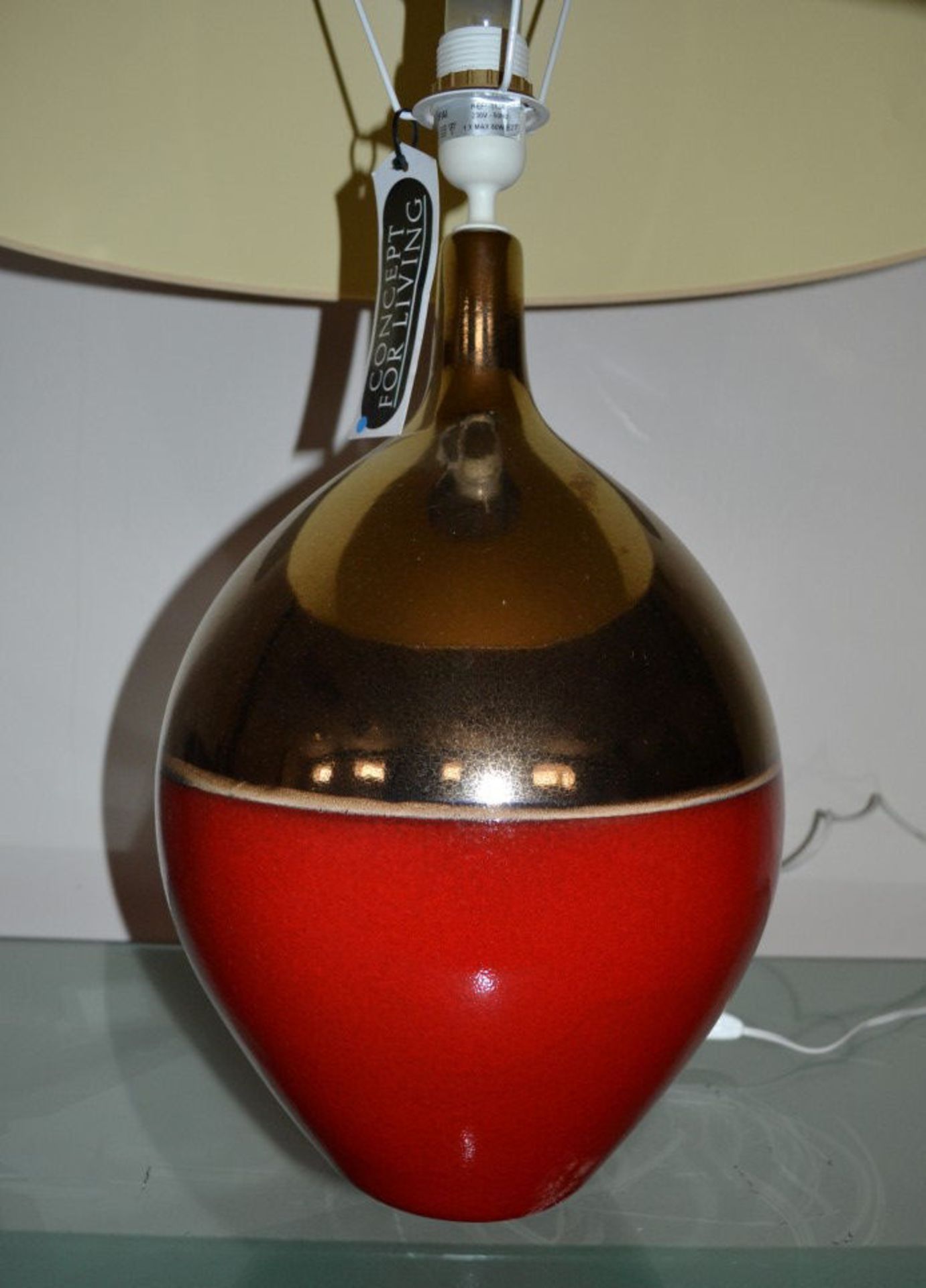 1 x Large Modern Table Lamp in Lava Red And Copper with Cream Shade - Image 3 of 3