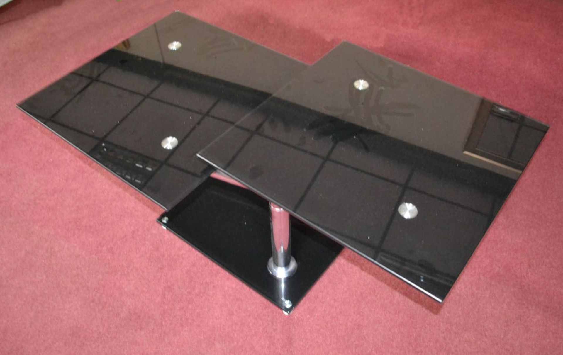 1 x Contemporary Black Glass Dual Top Swivel Table - Image 2 of 6