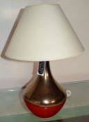 1 x Red/Brass Colour Lamp. Height 58.5cm To Top Of Cream Shade. Lampshade Diameter 40.5cm. - CL108