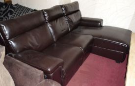 1 x Seal Brown Corner Left Hand Sofa in Faux Leather